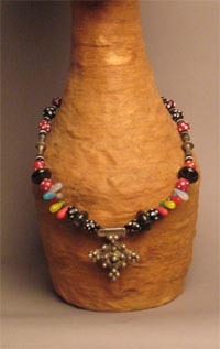 Tuareg Silver Cross with Mali Wedding Beads